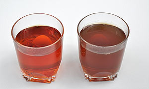 Srovnání čaje z filtrované a nefiltrované vody.